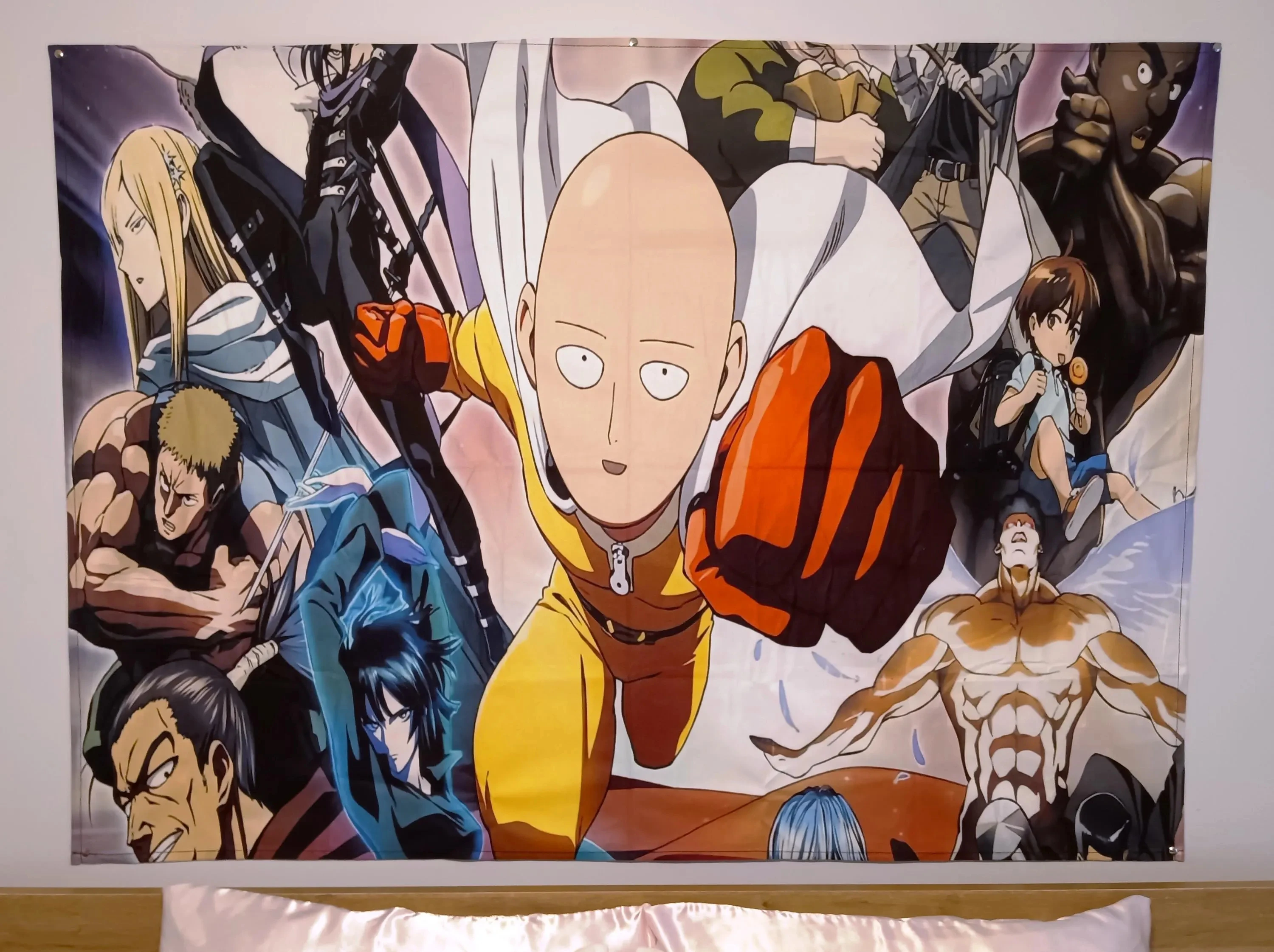 

One Punch Man Saitama Anime Wall Tapestry - Bold Hero Art with Genos & Supporting Cast, Stylish Room Accent for OPM Anime Fans