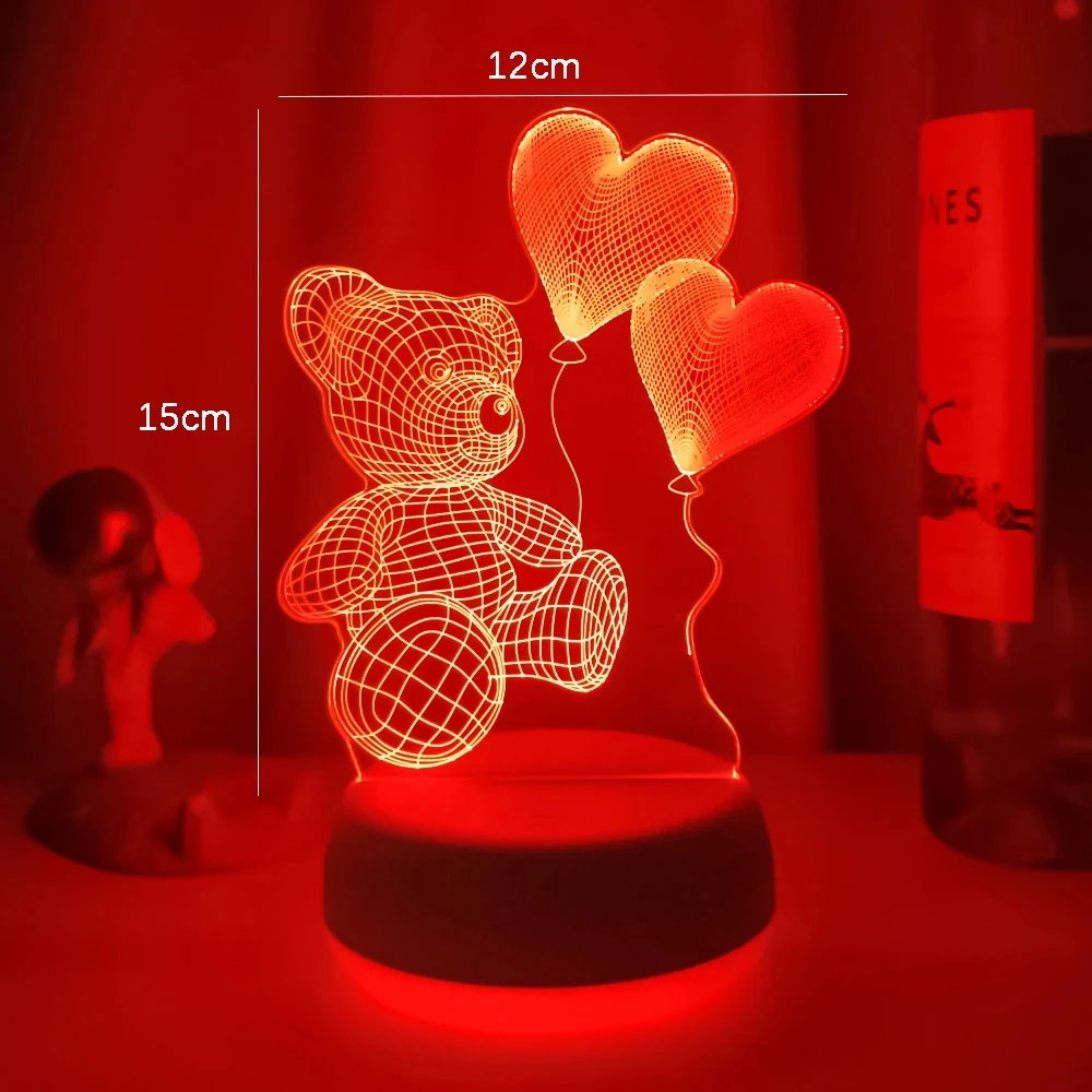 Romantic 3D Night Bear Lamp Heart balloon Acrylic Engrave light for Valentine Day Decoration Atmosphere Led Novelty Night Light