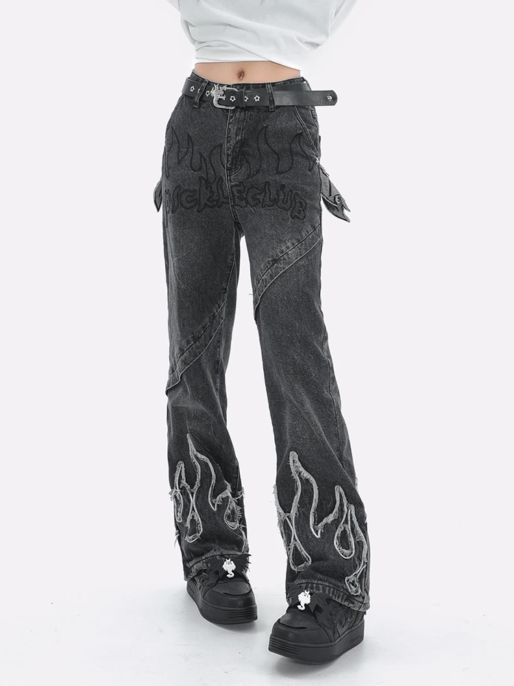 

Women's Blue Y2k Jeans Baggy Aesthetic Streetwear Vintage Straight Cowboy Pants Harajuku High Waist Denim Trousers 2000s Clothes