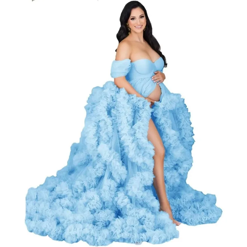 Maternity Dresses Photoshoot Tulle Robes  Ruffles Bridal  Платье Платье Для Беременных فساتين حوامل Baby Shower Dresses vestidos