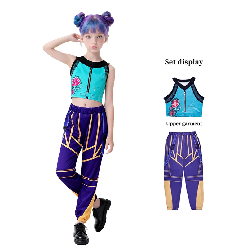Halloween costume girl street dance set embroidered top+shorts set hip-hop dance stage performance set