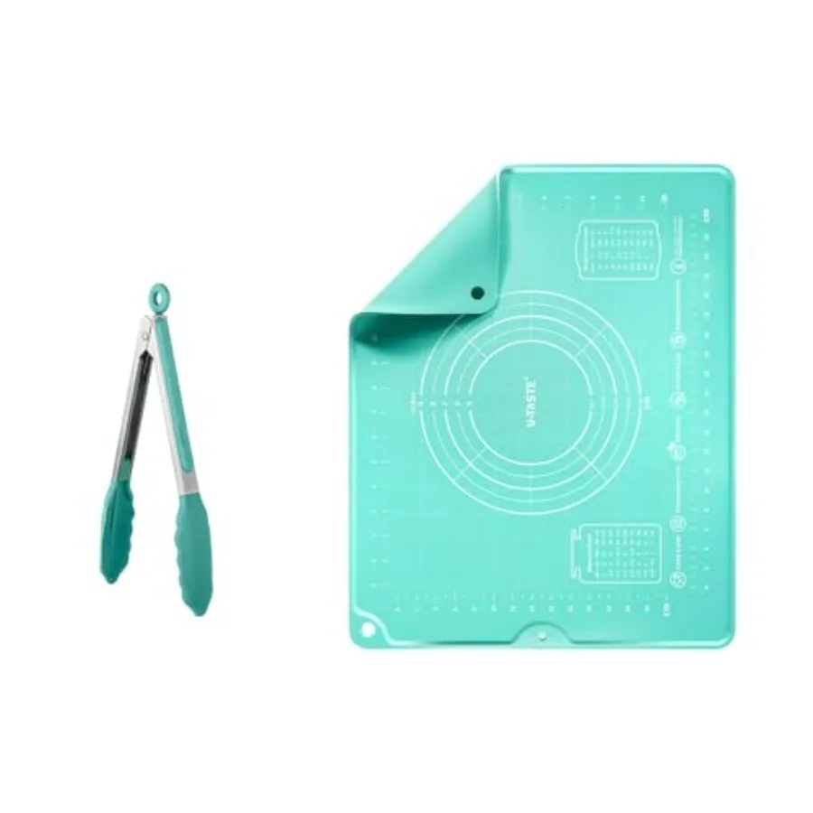 

UTaste 600 Heat Resistant Food Grade Non Stick Firm Cooking Tongs 9 in and 20inx16in Large Silicone Pastry Mat FoodGrade NonSti