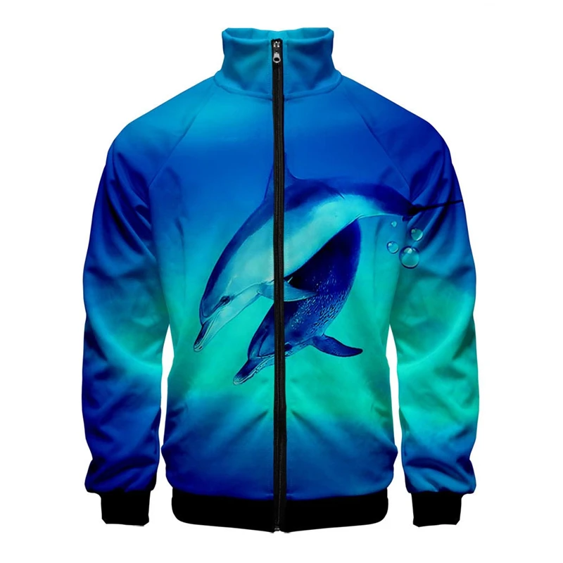 Dolphin 3D Digital Printed Stand Collar Zipper Jacket Men/Women Long Sleeve Clothing Streetwear Baggy Comfy Clothes Jacket Coat