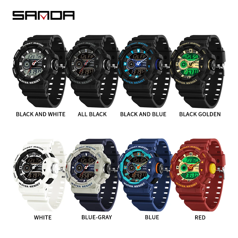 Fashion Sanda 3310 Top Brand Dual Display Men Watches Waterproof Sports Military Man Alarm Stopwatch Quartz Male Digital Clock