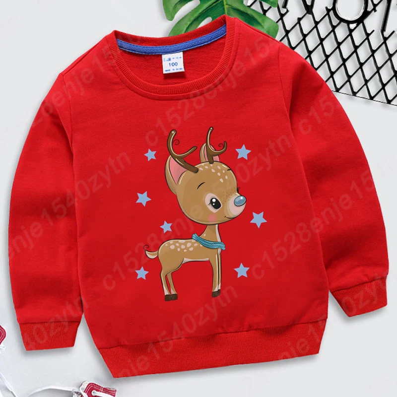 

Cute Creative Christmas Reindeer Print Pullovers Kids Boys Girls Plus Size Tops Funny Long Sleeve Plus Size Hoodeless Sweatshirt