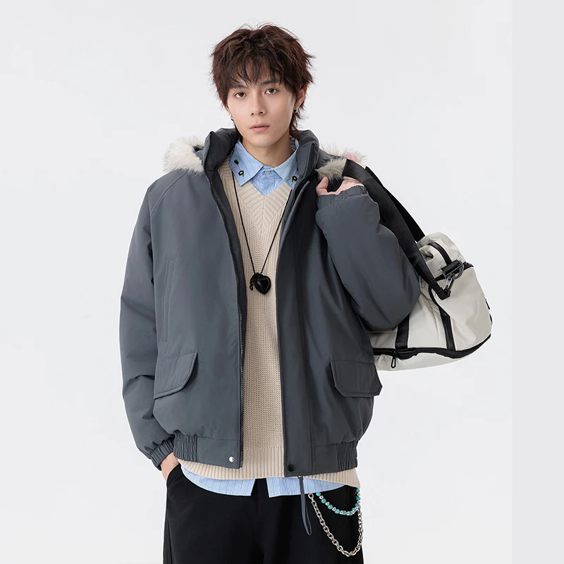 

Winter Men's Casual Hooded Jacket Fashion Retro Big Pocket Cargo Coat Outdoor Climbing Camping Windproof Warm Jackets Men's Wear