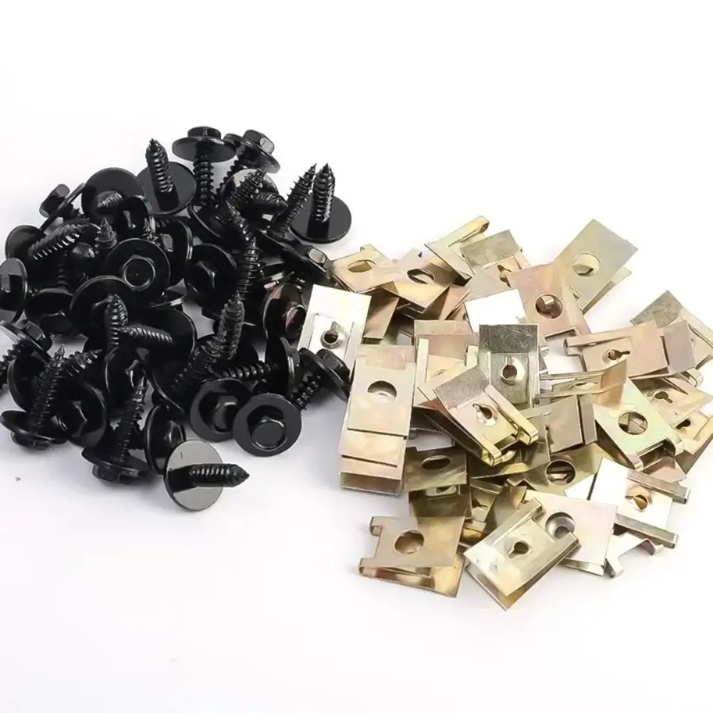 20/40/60Pcs U-Type Car Metal Screws Mixed Anti-rust Protection Tapping Fastener Clip Screw Buckle with Screw Nut/Screw Washers
