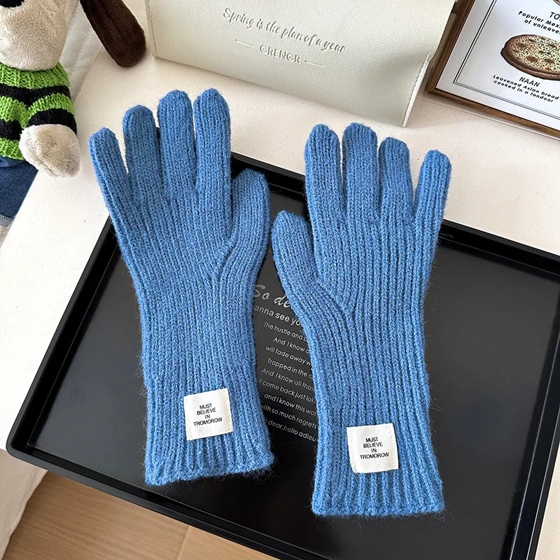 Korean Fashion Touch Screen Knitted Gloves Women\'s Winter Gloves Warm Cycling Gloves Solid Color Fluffy Work Gloves