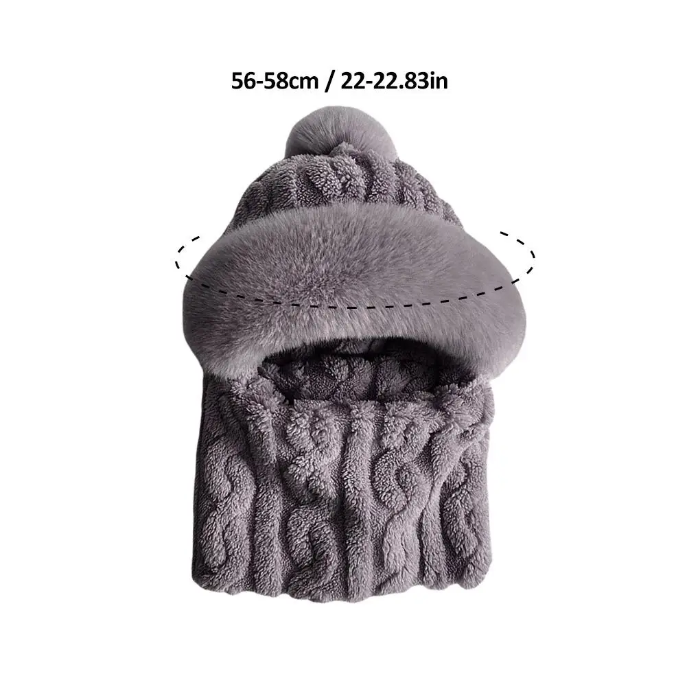 Wintermütze für Damen, mit Kapuze, Gesichtsmaske, Flusen, warm halten, verdickter Stil, Halstuch, Kapuzenmütze, Beanie, gestrickt, Kaschmir, Halswärmer