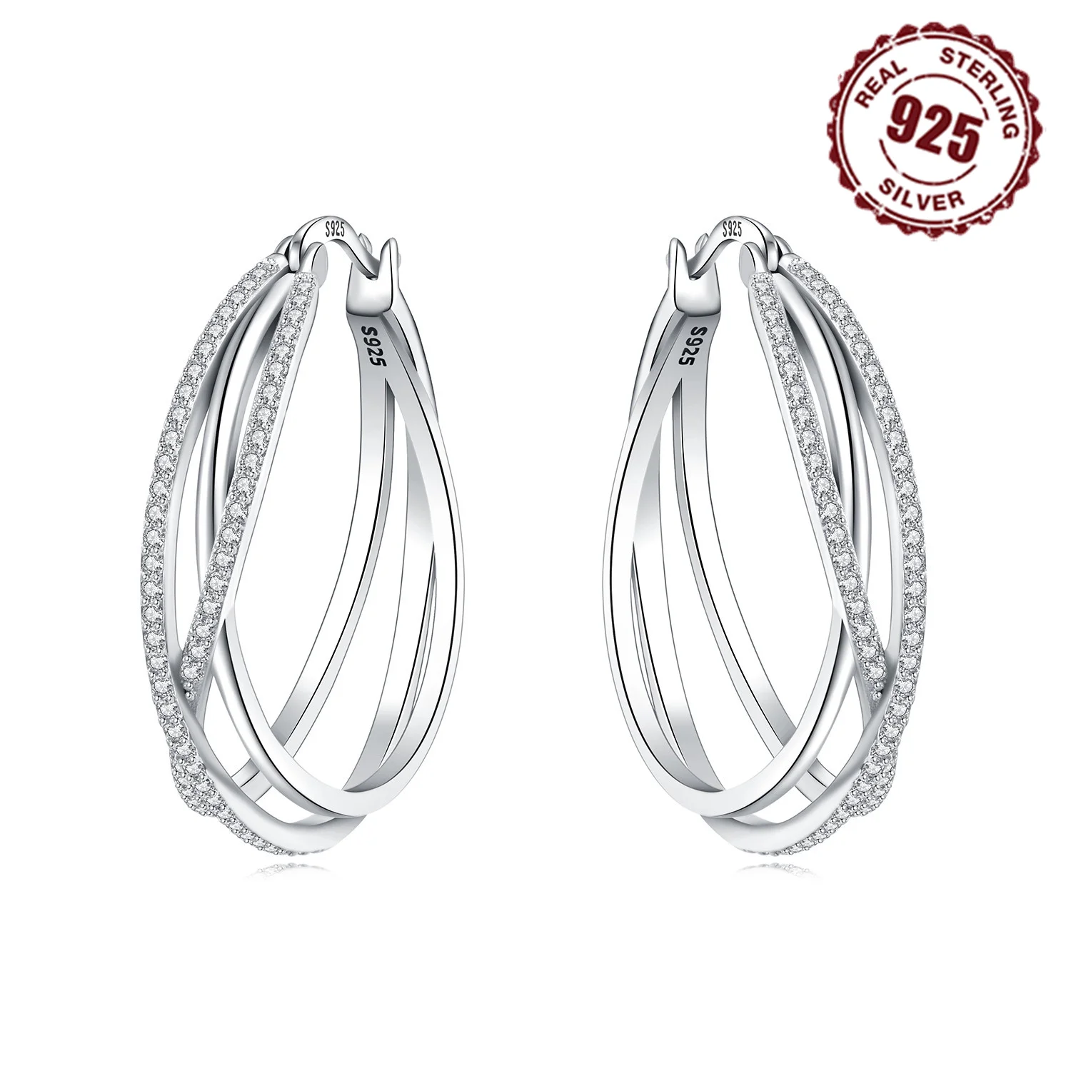 925 Sterling Silver Curve Weaving Large Circle Series Earring Jewelry Versatile Hoop Earrings For Women Jewelry Fine Gifts