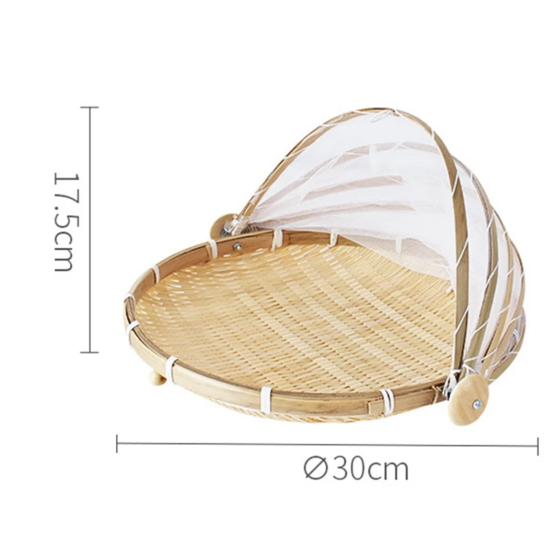 Hand-Woven Food Tent Basket Tray Fruit Vegetable Bread Storage Basket Simple Atmosphere Outdoor Picnic Mesh Net Cover