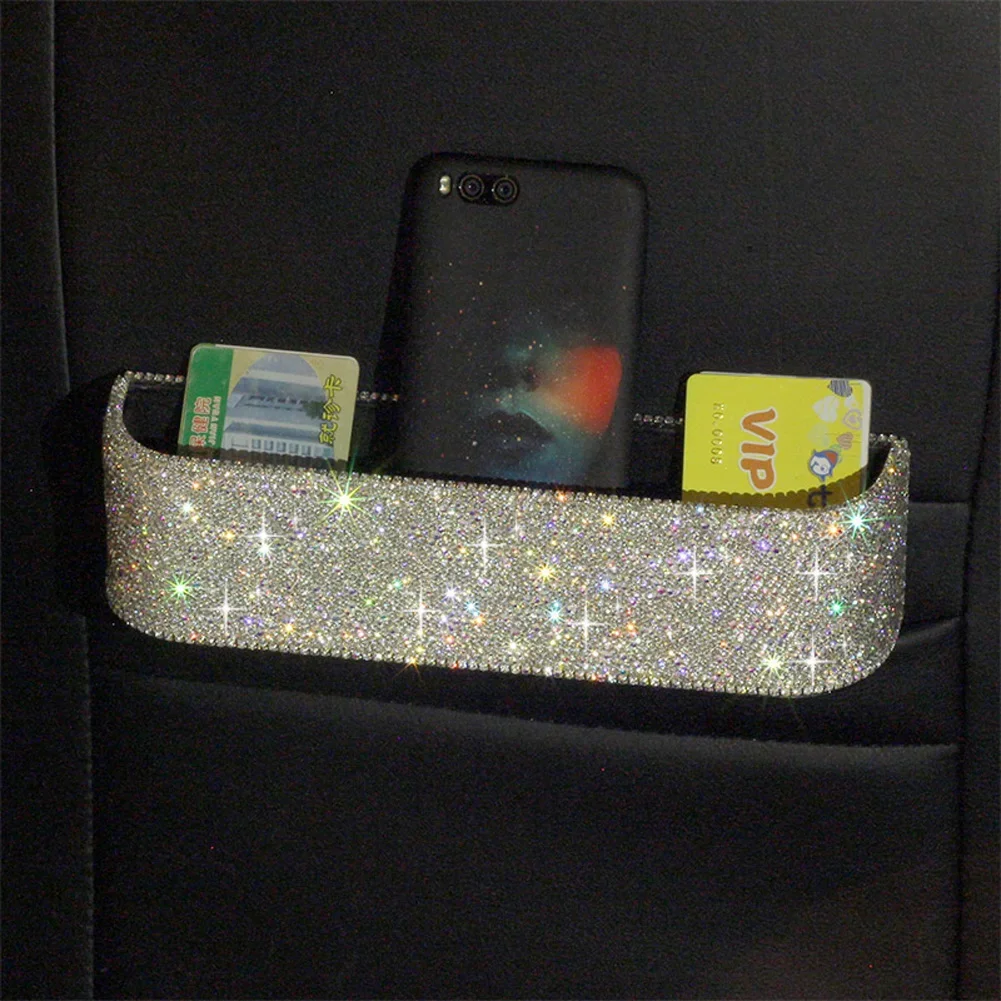

Car Car Interior Styling Accessories Beautiful Bling Crystal Leather Car Organizer Seat Side Crevice Storage Bag Box for Women