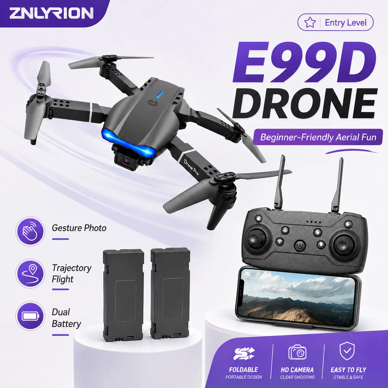 4K HD RC Drone Foldable Dual Camera 90° Adjustable 120° Wide Angle 50X Zoom Altitude Hold 2.4G 100M Remote FPV Quadcopter - view 8