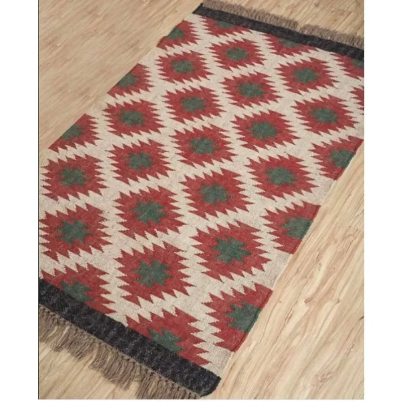 

Rug Wool Jute Accent Rug Vintage Kilim Geometric Runner Oriental Boho Area Rug