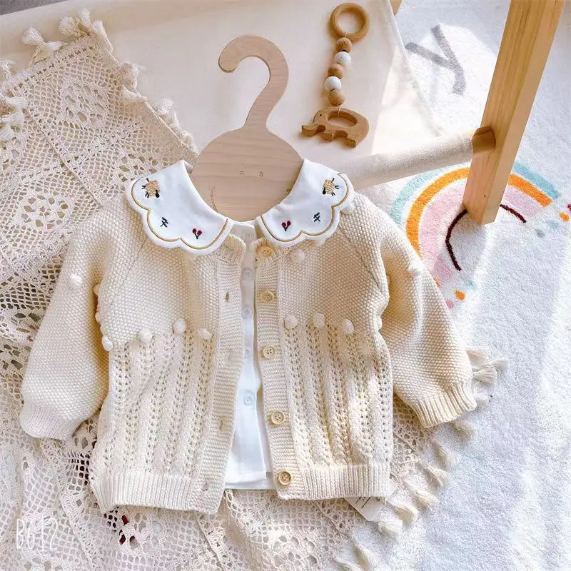 Girls Cardigan Spring and Autumn Girls Baby Sweater 2023 New Baby Wool Foreign Style Korean Version Top Girls Cardigan Sweater