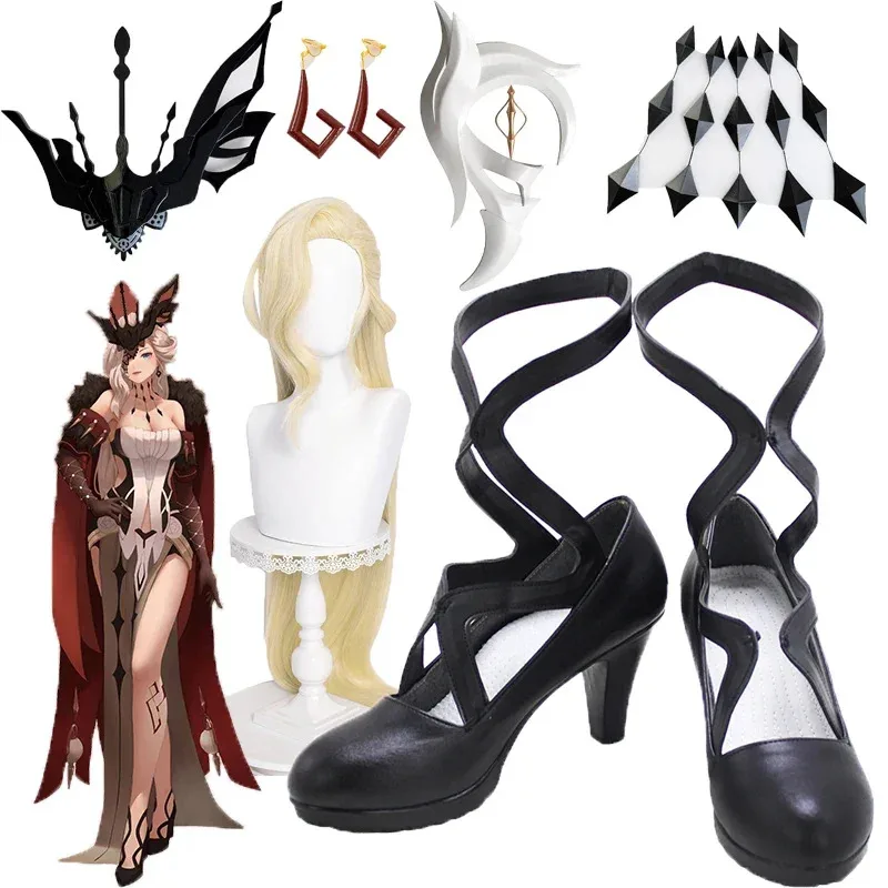 Genshin Impact Fatui oficial ejecutivo NPC zapatos de Cosplay juego pelucas amarillas Halloween La Signora accesorios para el cuello pendiente NM35