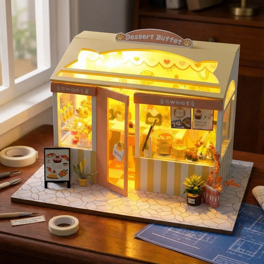 

OUZEY 3D Wood Puzzle Children's toys girl Decorations for home diy miniature kit house Japanese street scene