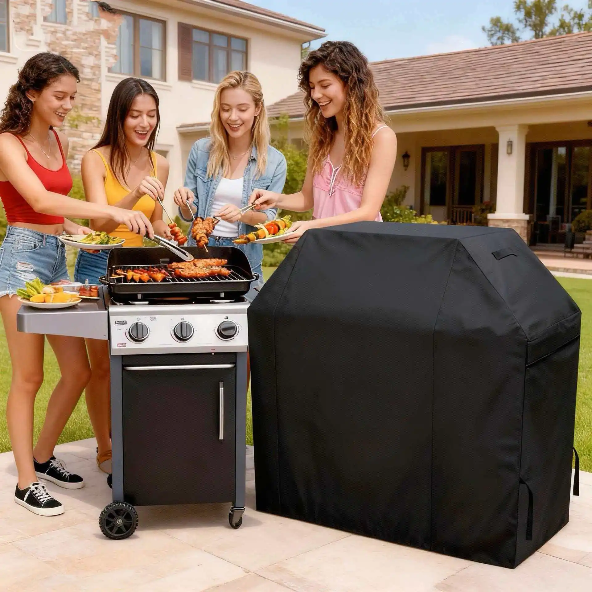 BBQ Grill Abdeckung Staubdicht Wasserdicht Weber Hochbelastbare Charbroil Grillabdeckung Outdoor Gasgrill Zubehör – Detail 9