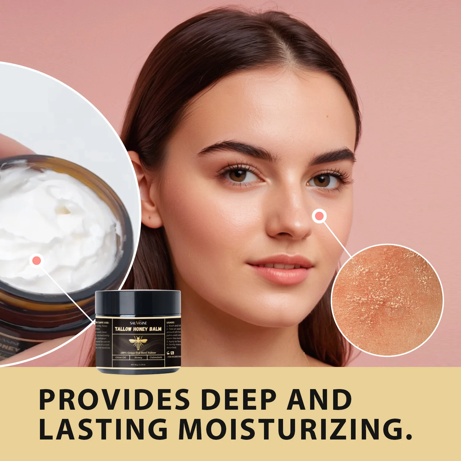 60g Grass-Fed Beef Tallow Honey Balm Moisturizing Tallow Face Cream Hydrating Skin Improve Elasticity Dullness Firming Skin