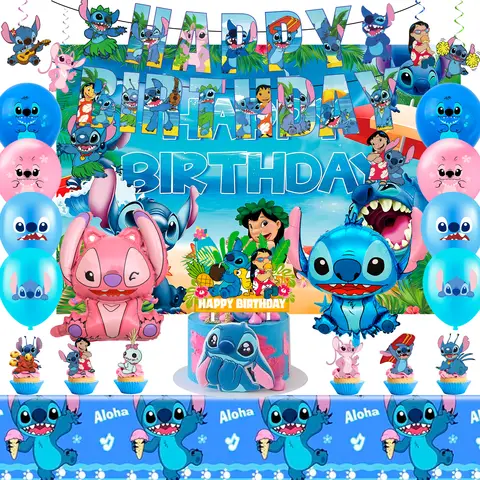 Stitch Party Supplies,36pcs Stitch Birthday Decorations-Stitch Balloon Tablecloth Backdrop etc Stitch Birthday Party Supplies