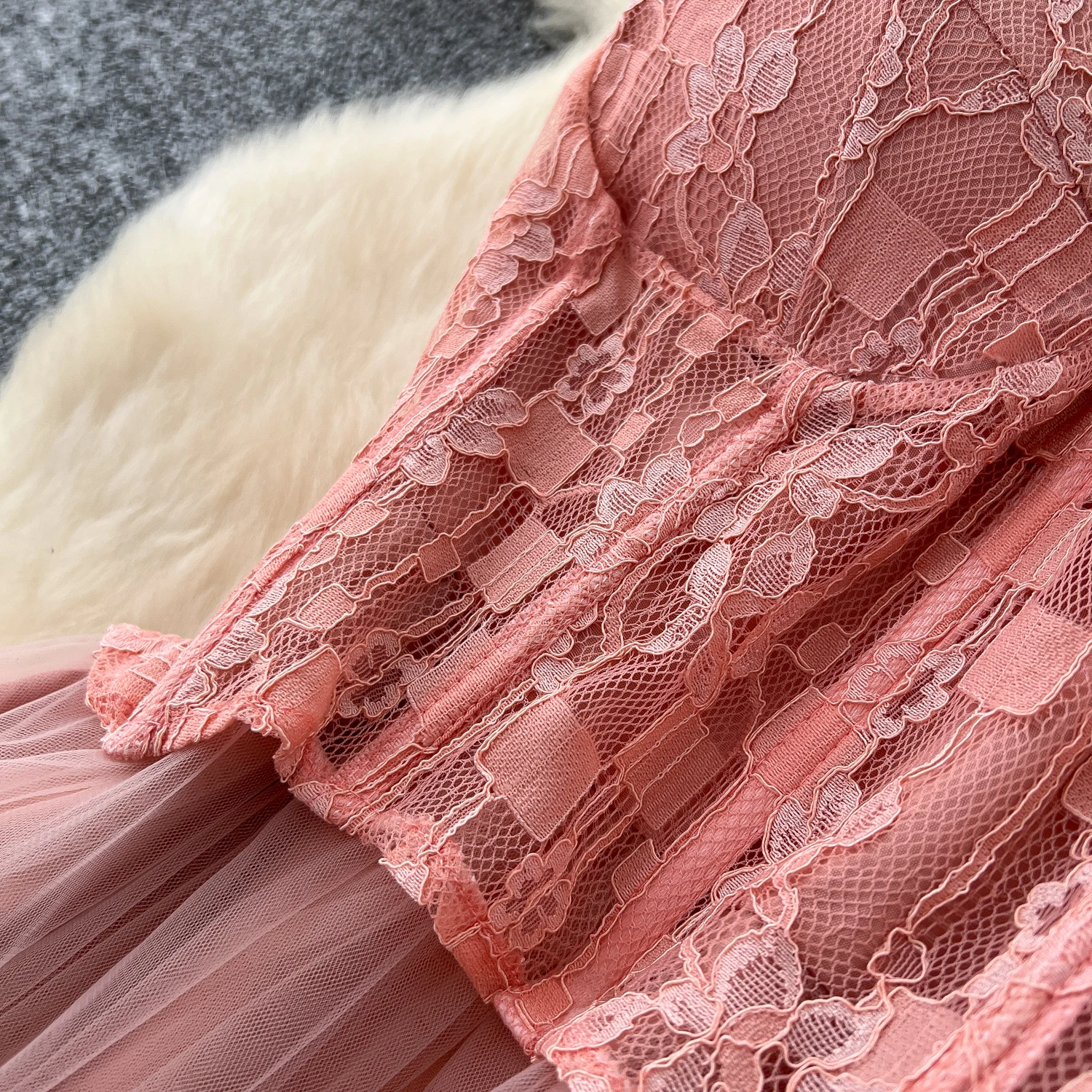 シックなヴィンテージノースリーブメッシュエレガントな妖精韓国ファッション自由奔放に生きるサンドレス女性服ロングドレス