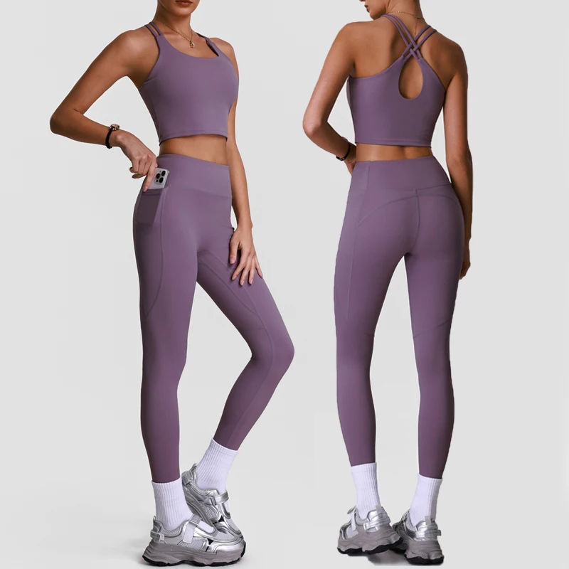 

Two Pieces Fitness Yoga Set Women Solid Color Gym Suit Super Stretch Slim Fit Workout Sportswwear Female Running Clothes