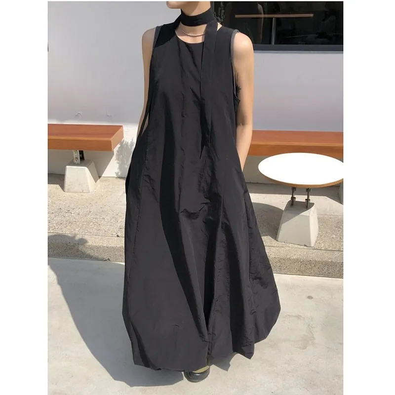 

2024 New Arrival Summer Women Casual Loose Fit O-neck Sleeveless Ankle-length Dress European Style Cotton Blend Dresses V485