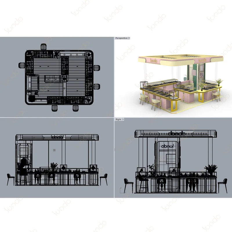 

Custom.20.5 square meter hot fashionable jewelry kiosk showcase 3D design commercial furniture jewelry window table