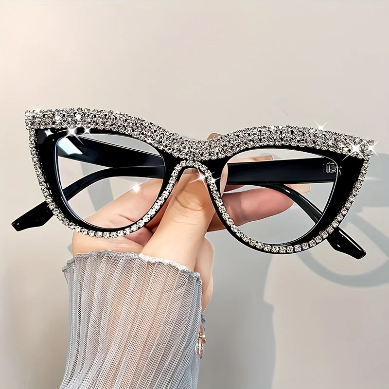 Elegant Cat Eye Reading Glasses with Rhinestone Embellishments - Suitable for Presbyopia from  1.0 to  4.0 Diopters