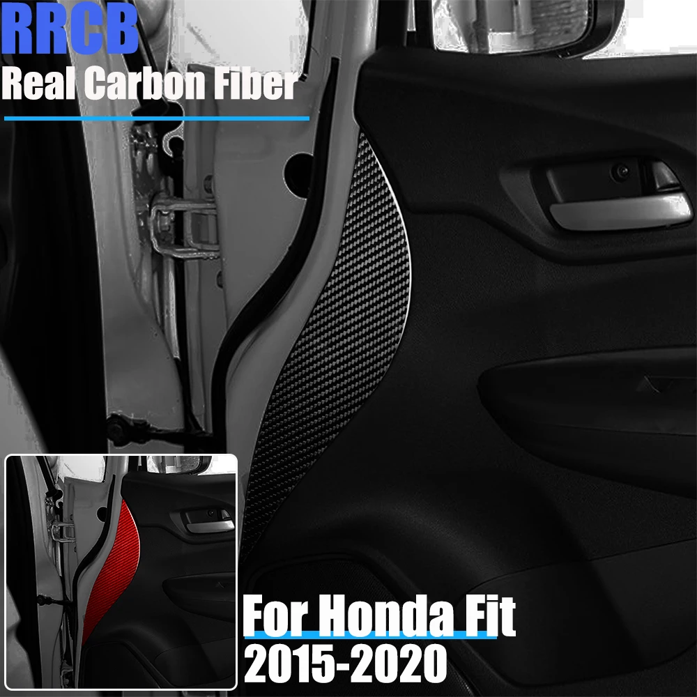 For Honda Fit Jazz 2015 2016 2017 2018 2019 2020 Flexible Real Carbon Fiber Front Door Guard Overlay Trim Set