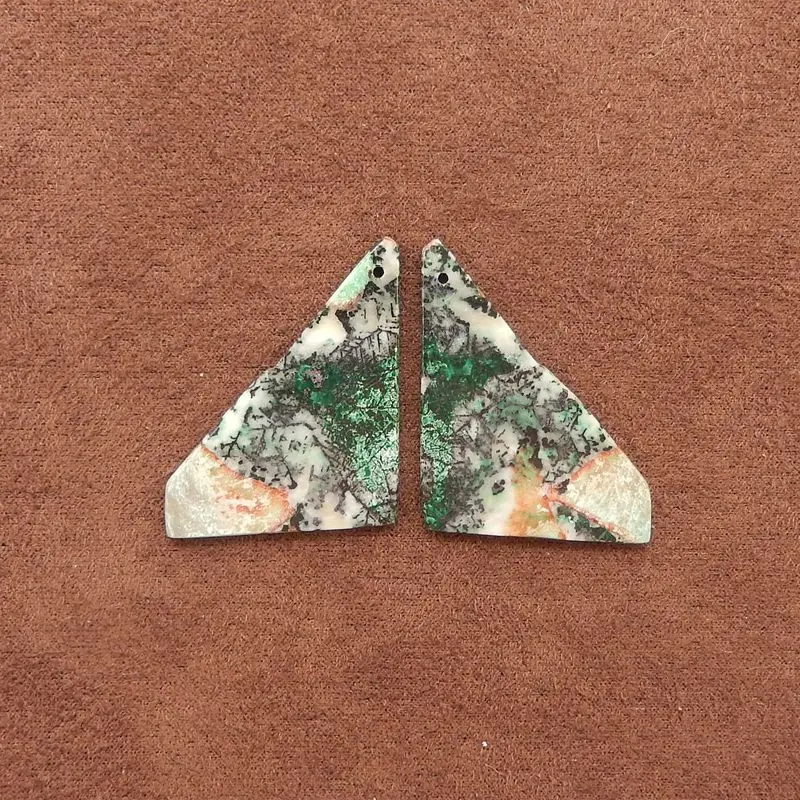 

Natural Green-Gray African Turquoise Triangular Pendants Set Polished Gemstone with Dendritic Patterns for Jewelry Making