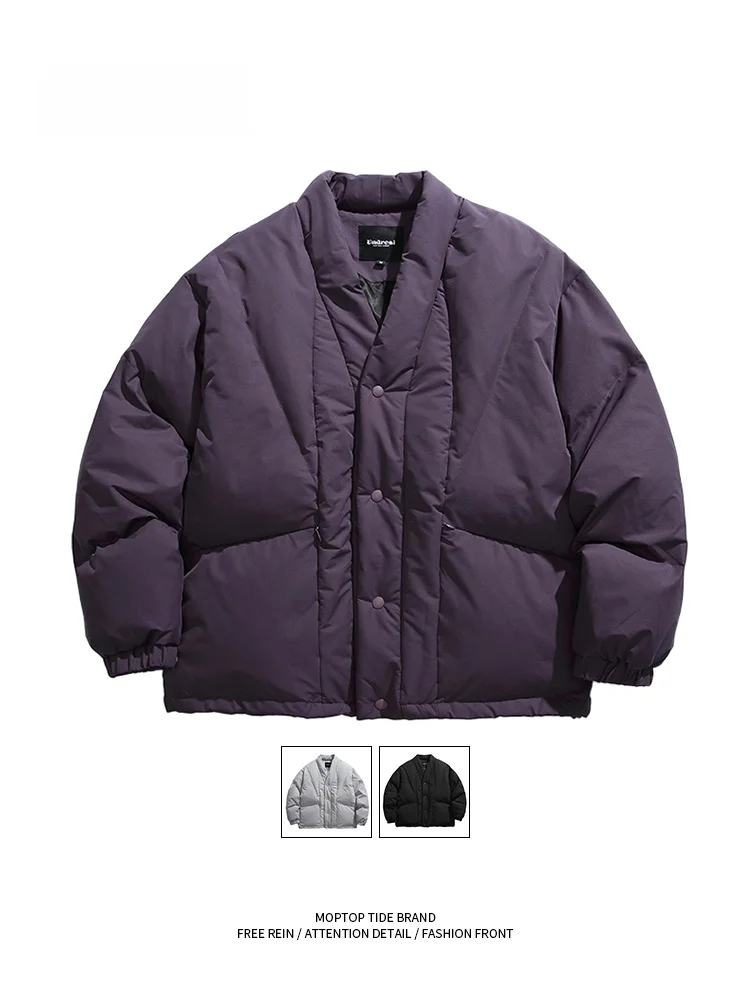 

MMOPTOP Men's Thiened Warm Cotton Jaet V-Ne Casual Loose Winter Coat Pure Color Couple Sle Polyester Fiber Long Sve