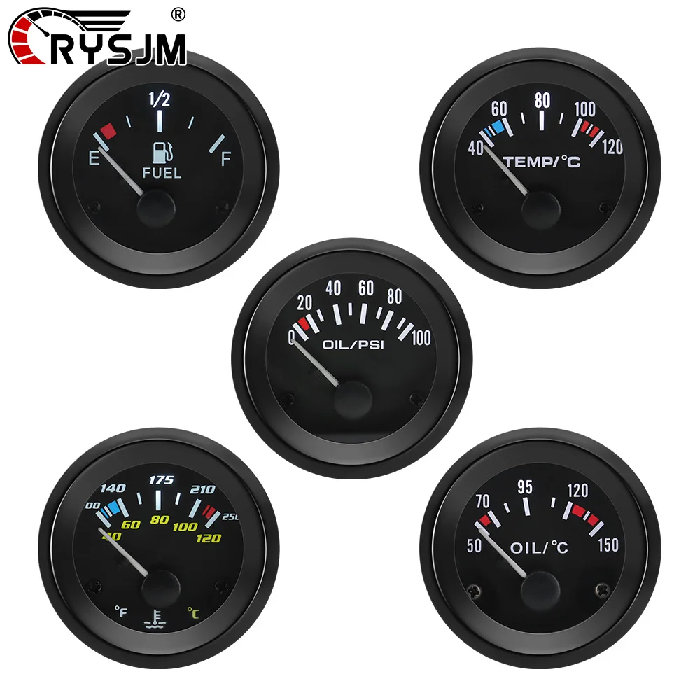 Jauge de pression d'huile et de température de l'eau universelle 12V pour véhicule, 2'' 52MM, avec voltmètre et jauge de niveau de carburant, avec support de fixation pour voiture