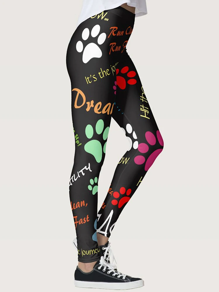 Push Up Tights New Yoga Pants Women Leggings Fitness High Waist Long Polyester Casual Paw Letter Printed Gym Clothing