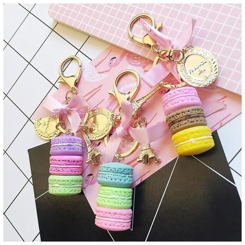 Resin Macaron Bag Charm Keychain With Eiffel Tower Pendant Cute Random Color Key Ring For Women Girls Handbag Backpack Gift