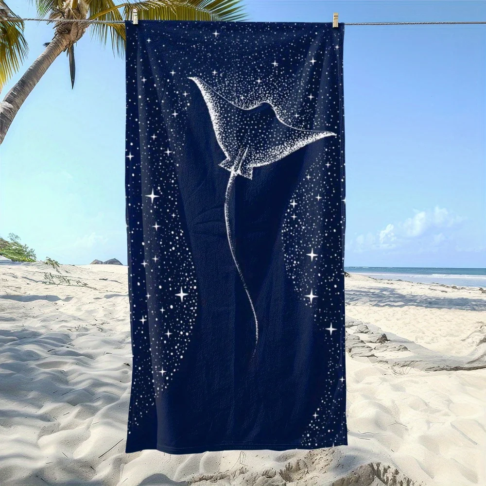 1pc Starry Sky Manta Ray Pattern Beach Towel | Quick-Dry, Absorbent Microfiber, Ideal For Swimming, Camping, And Bathing