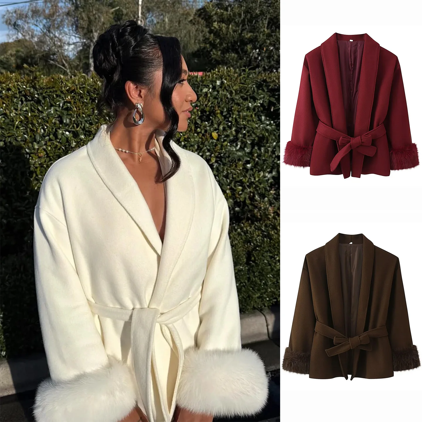 

Новое весеннее женское шерстяное пальто в стиле Хепберн с отложным воротником, длинными рукавами, в клетку, укороченное, с поясом, без капюшона