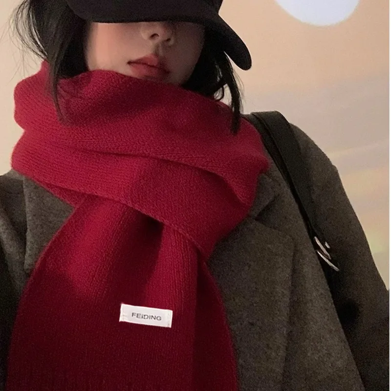 Knitted Scarf For Women Man Luxury Brand Elegent Winter Warm Neckscarves Shawl Female Solid Color Plain Cashmere Scarf Designer