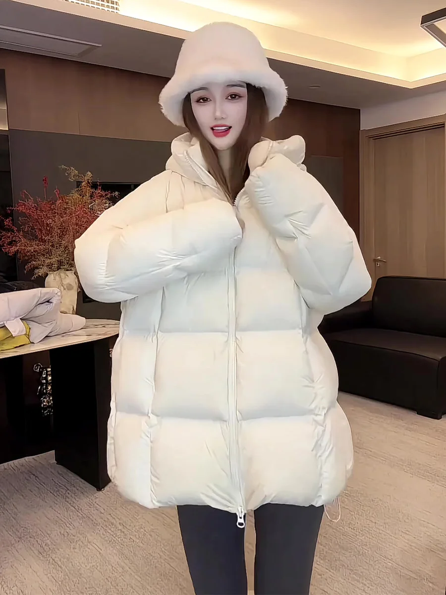 

Корейская женская зимняя теплая куртка-пуховик Cloud Puff свободного кроя с капюшоном, средней длины, стройнящая верхняя одежда