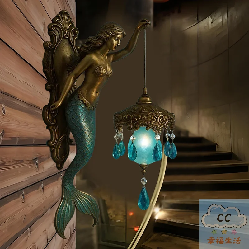 Vintage Mermaid Wall Lighting, Decorative Night Light for Restaurant, Hotel and Bedroom Décor