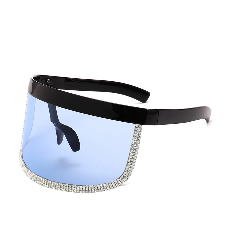 Trendy Diamond Oversized Shield Visor Sunglasses Women Flat Top Mask Mirrored Shades Men Windproof Eyewear Gafas De Sol