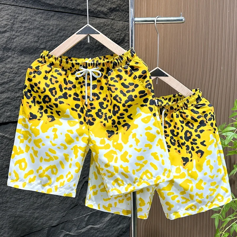 Men Classic Colorful Leopard Shorts Summer Beach Short Pants Hawaii Beach Swimming Pants Swim Trunks Women Kid Cool Ice Shorts