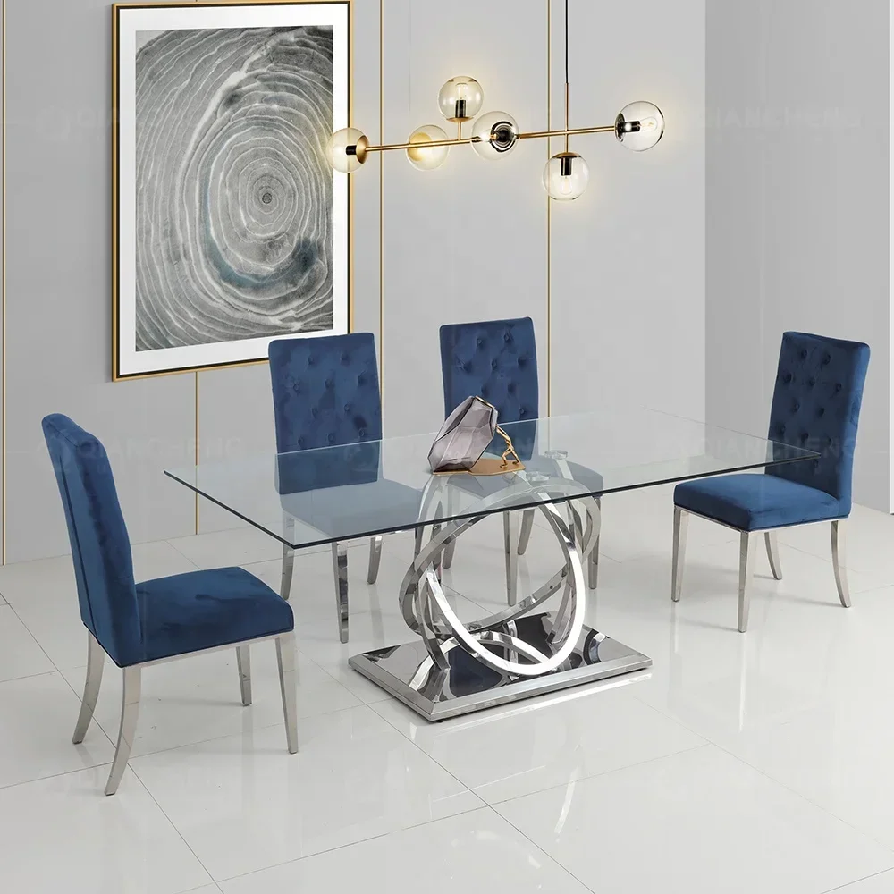 

Italian minimalist glass dining room sets simple modern luxury furniture house kitchen dining table Nordic ins metal table