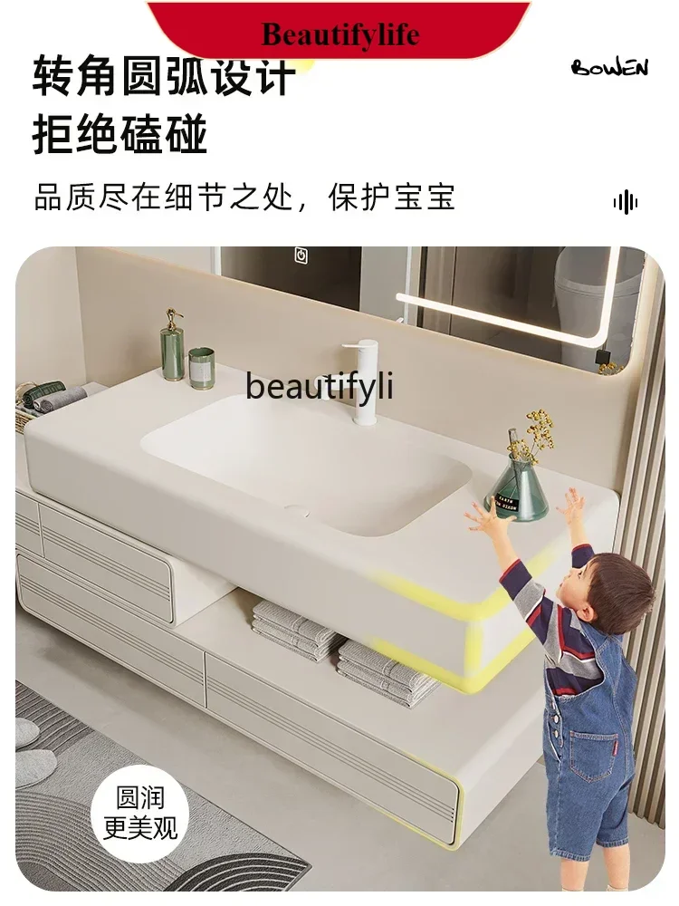 

A185 Corian integrated basin cream wind bathroom cabinet washstand, bathroom cabinet combination