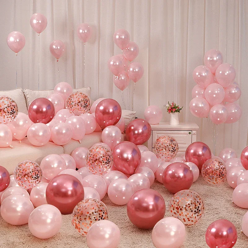 30pcs/40pcs Pink Double Pearl Balloons, Latex Balloons Party, Birthday, Wedding Decoration, Graduation, Anniversary, Baby Shower