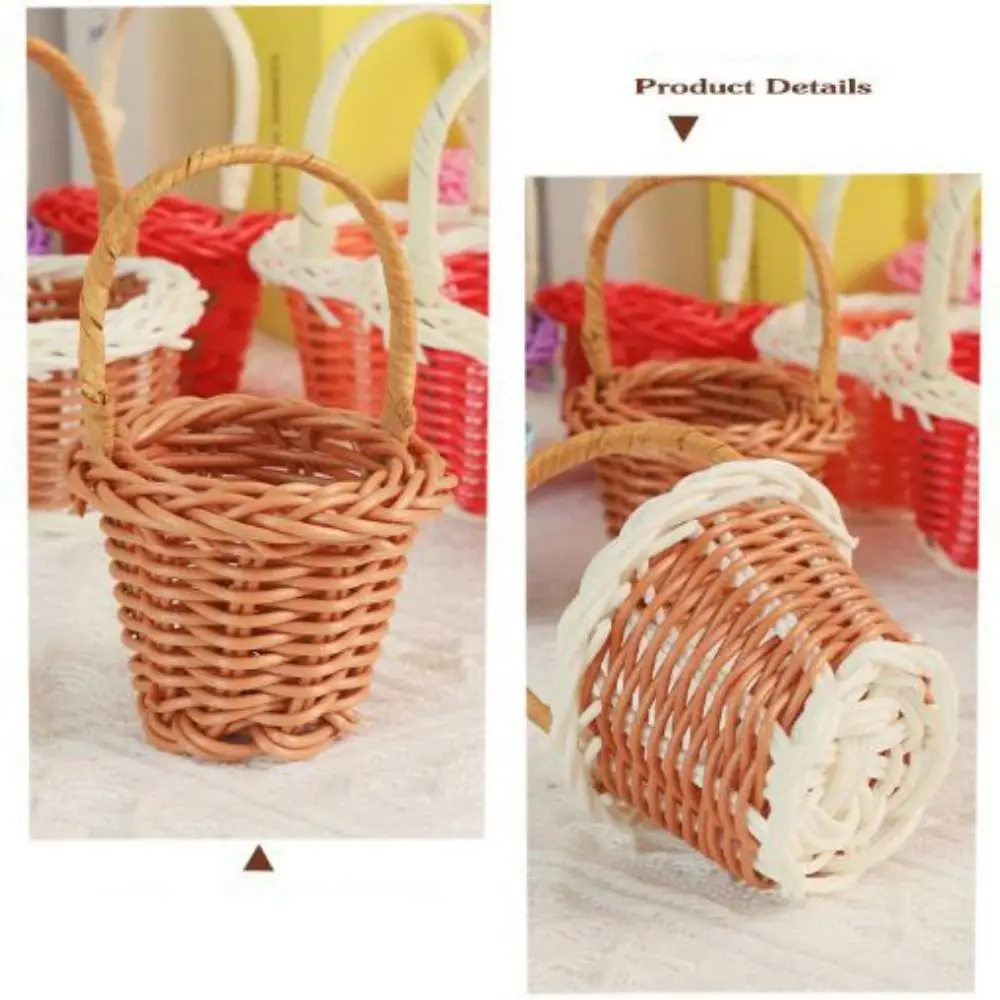 Mini panier de maison de poupée Miniature de haute qualité, bricolage de poupées de mode faites à la main, panier tissé à la main, panier de tissage de vigne pour la journée des enfants