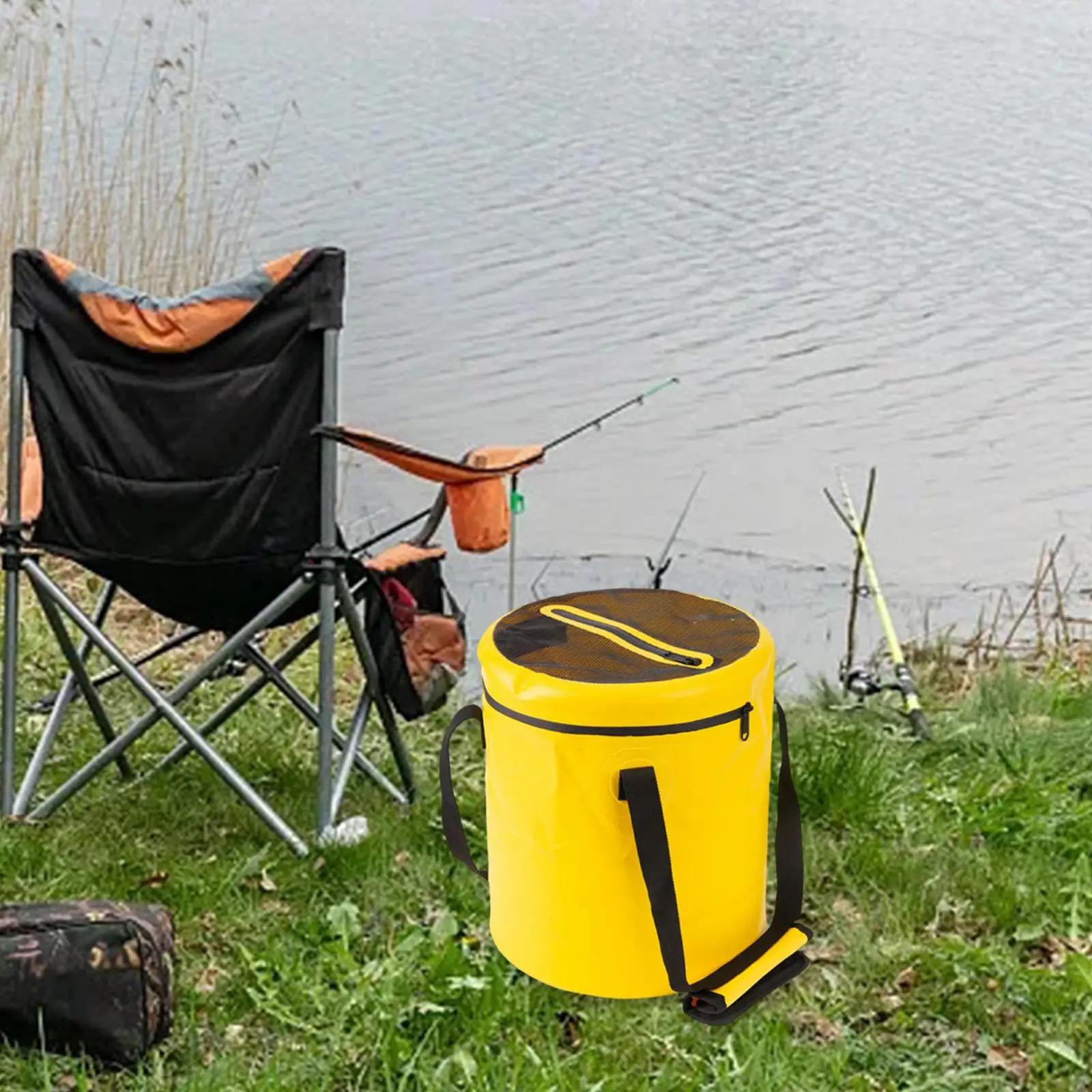 Collapsible Fishing Bucket with Lid Multifunctional Folding Water Container for Camping Car Washing Travelling Hiking Boating