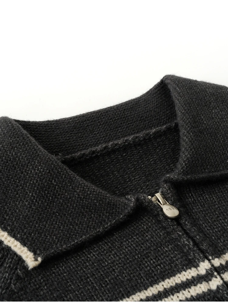 Slim Fit Long Sve Strickpullover Damen SLE Retro ey Stripe Collared Overalls Vielseitiges Herbst-Top für Studenten