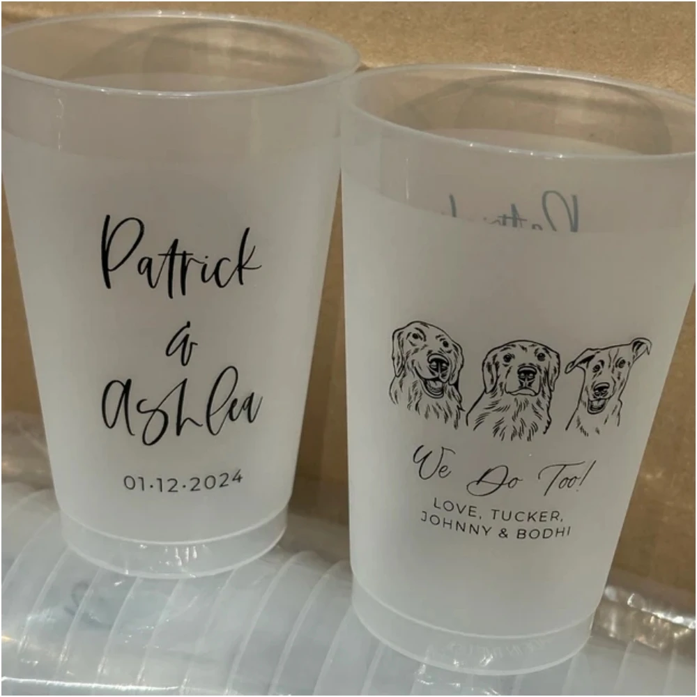 

Customized Pet Frosted Shatterproof , Frost Flex Cups, Personalized Animal Wedding Favor Cups, Dog Wedding Special Event Favors