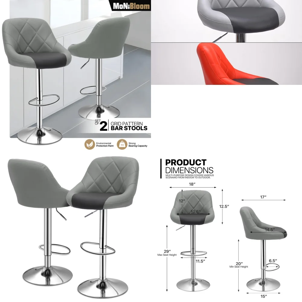 

Makeup VanitiesAdjustable Swivel Bar Stools Set of 2 Kitchen Counter Height Chairs Grey Black